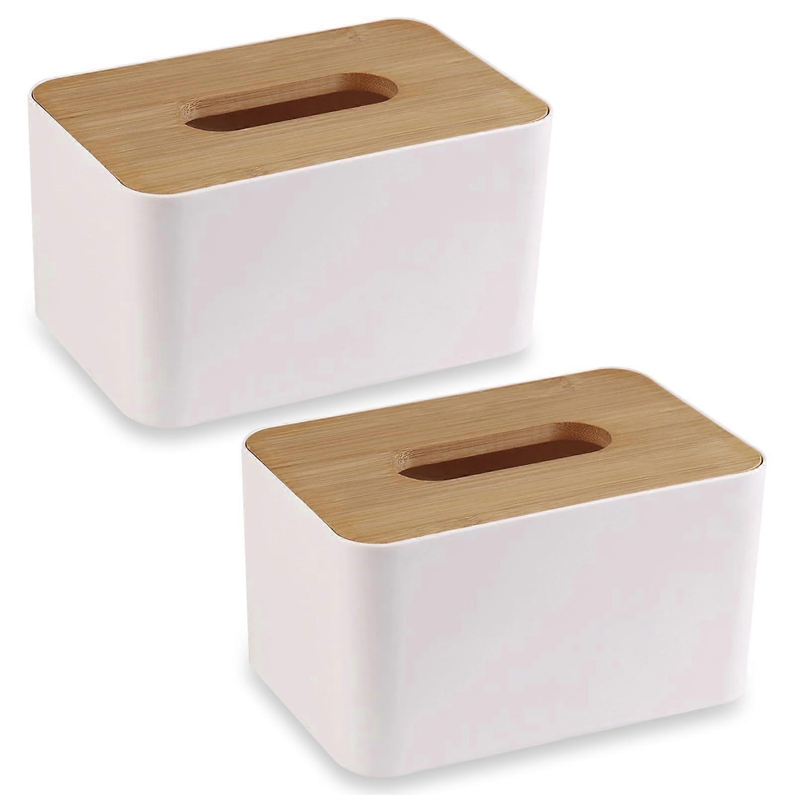 2 Pack White Plastic Rectangle Tissue Box Cover for Bathroom Vanity and Laundry Room Decor
