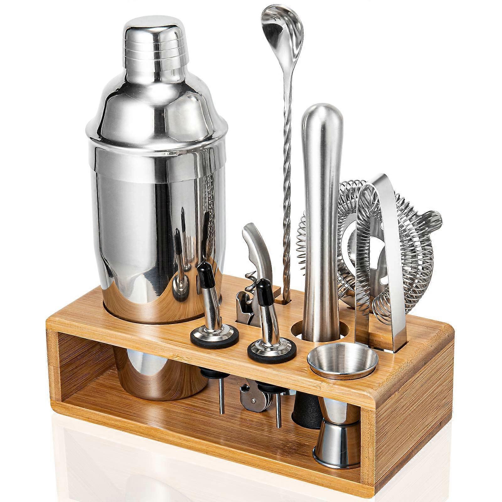 Cocktail Shaker Set, 10-Piece Mixology Bartender Kit with Bamboo Stand, Includes Shaker, Mixing Spoon, Jigger, Muddler, Corkscrew