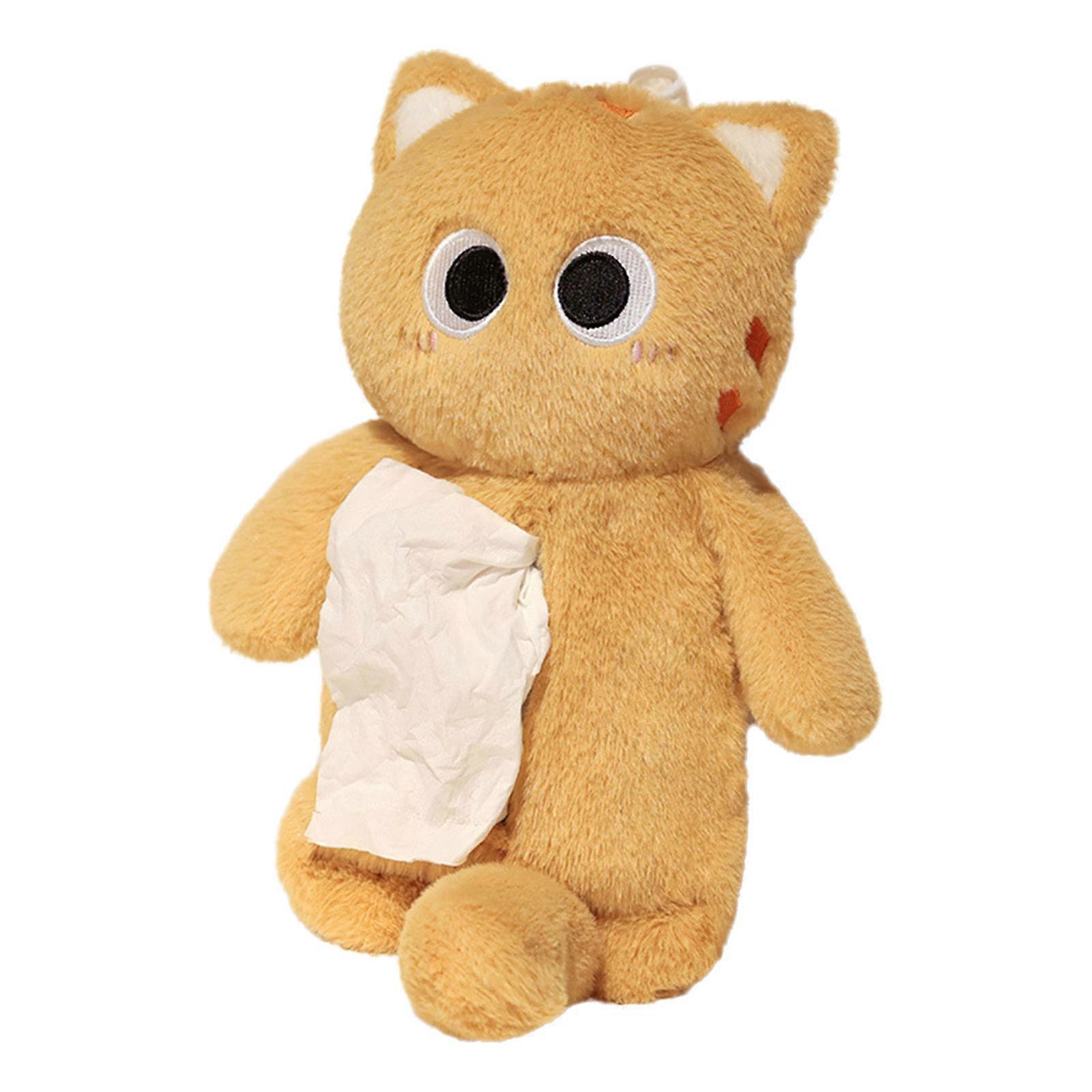 Decorative and Practical Paper Dispenser Holder Case Soft Plush Cats Tissue Box Cover for Home Office and Auto Use Yellow