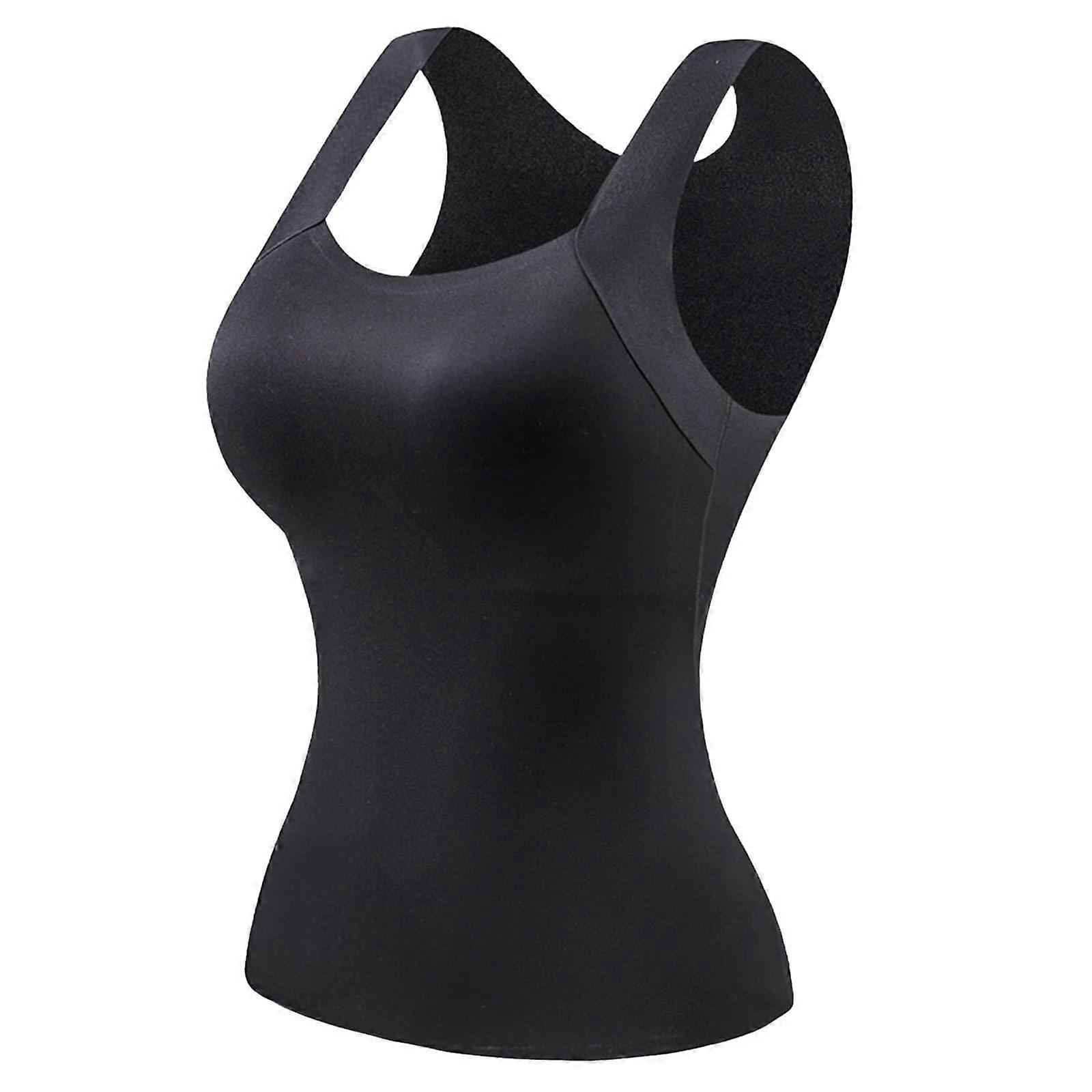 Women's Fleece Lined Thermals With Built-In Bra Base Layer Tank Top Vest Winter Warm Soft Padded Bra