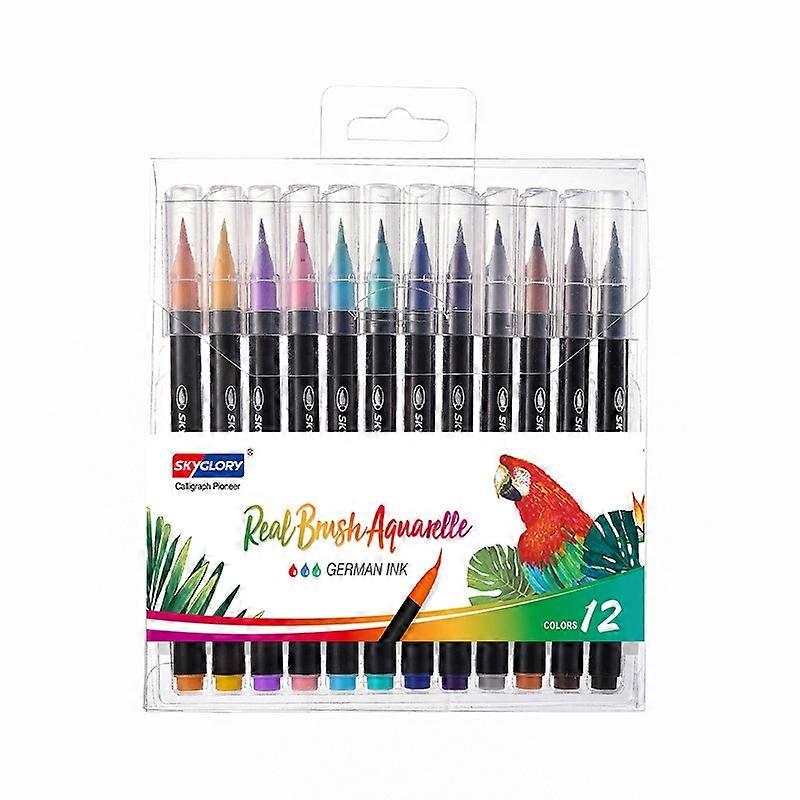 Skyglory Water-Soluble Brush Hand-Painted Soft-Tip Marker Pen Set Specification： 12 Colors