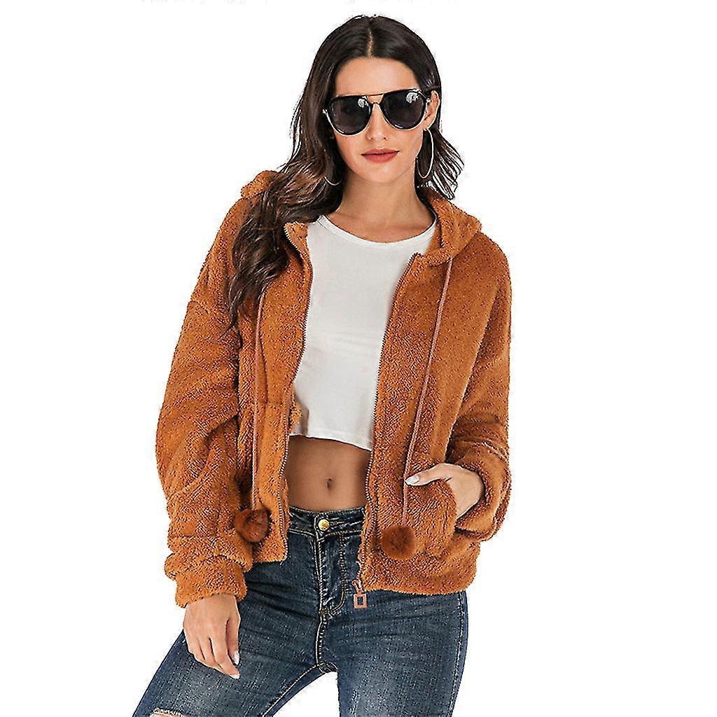 Womens Winter Plush Long Sleeve Hooded Jacket