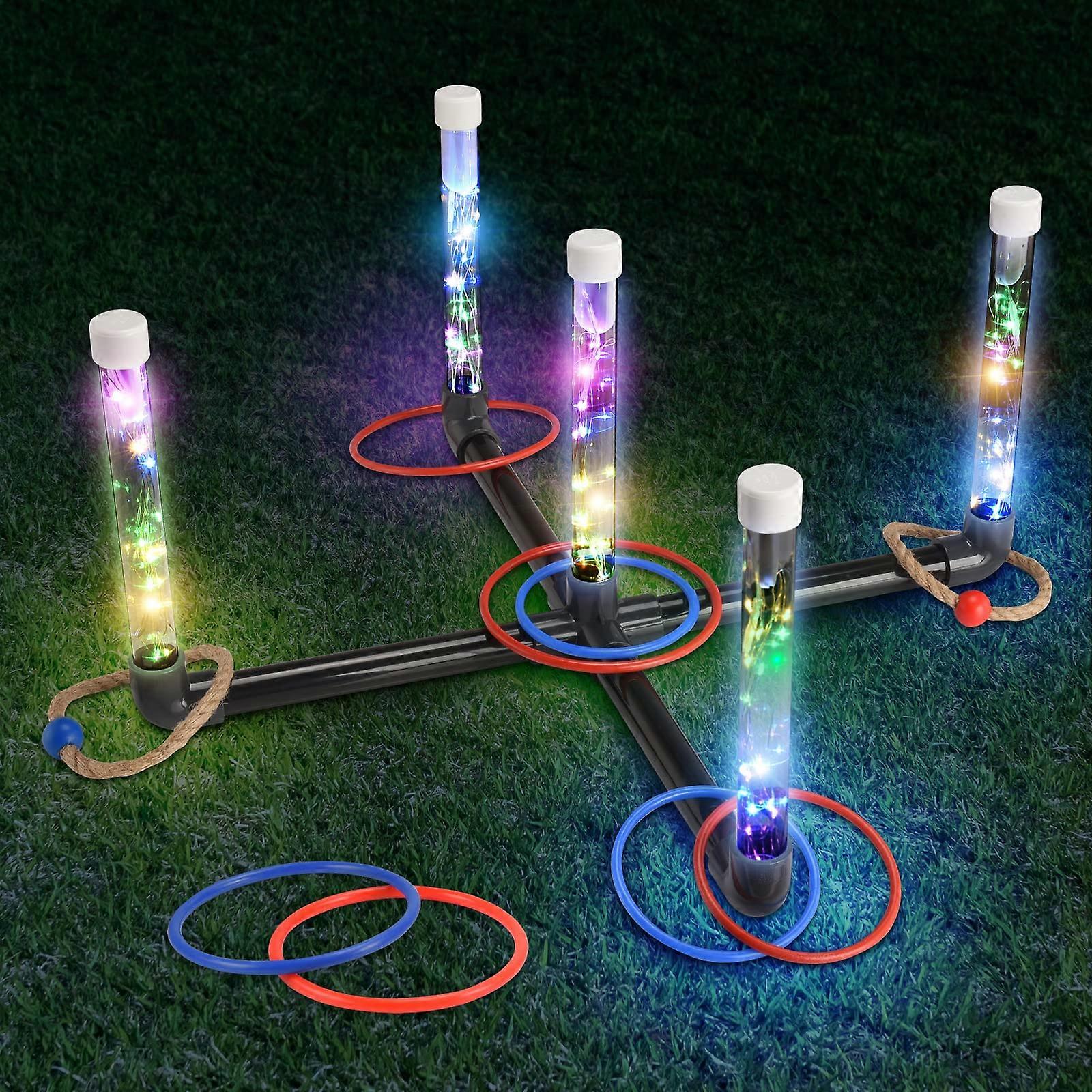 Outdoor Games for Kids 3-12: LED Ring Toss Game with 18 Rings Toys Age 5-12
