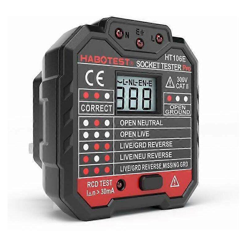 Advanced RCD Non-Contact Voltage Detector with Backlit LCD Voltage Display - EU Plug (1 LCD Socket Tester)