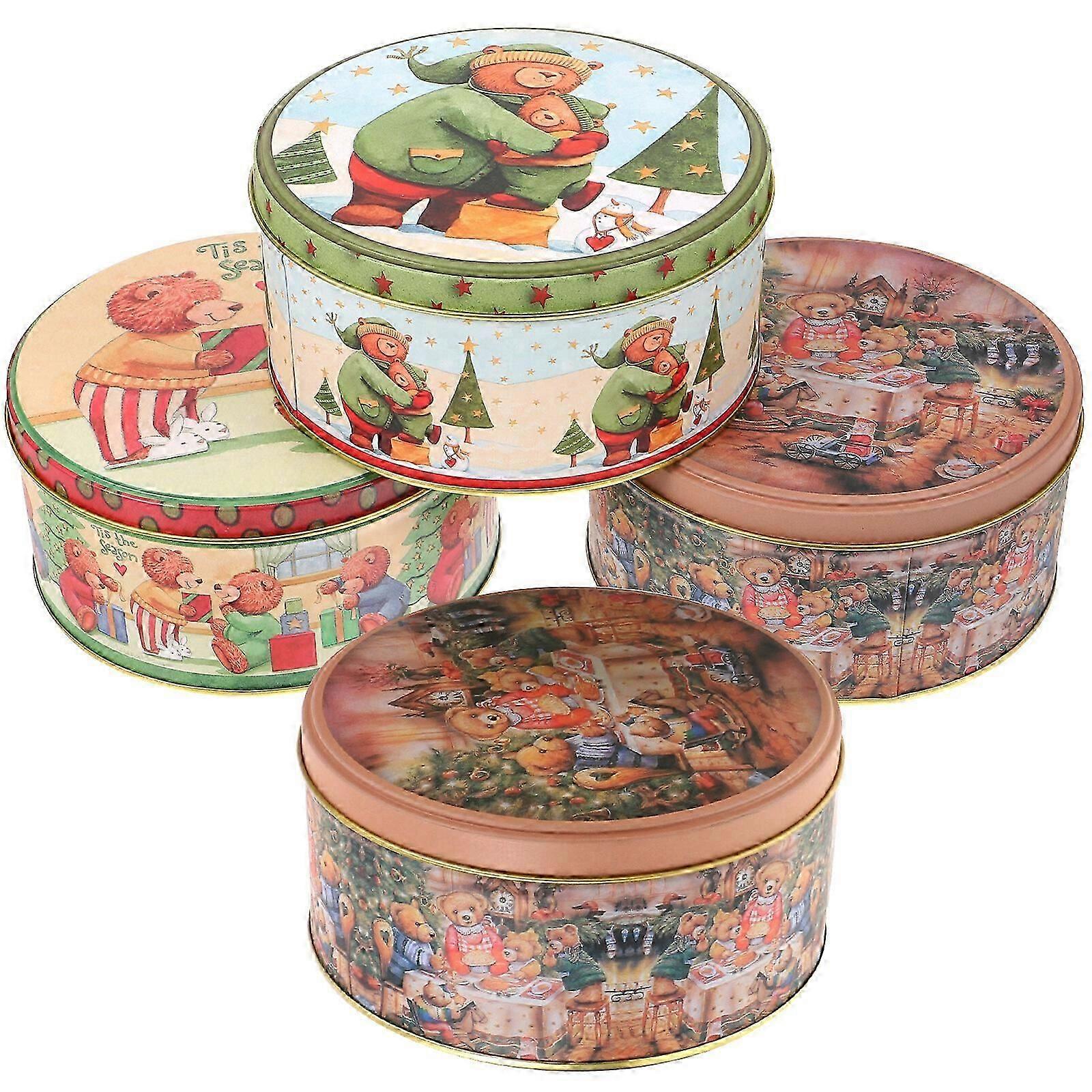 4 Pcs Christmas Tinplate Cases Candy Biscuit Storage Cases Cookie Boxes (Mixed Style)