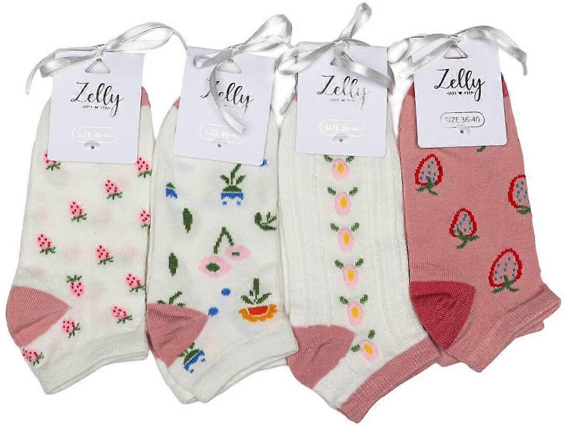 Zelly 4 Pack Assorted Lucy Socks - White/Pink/Green