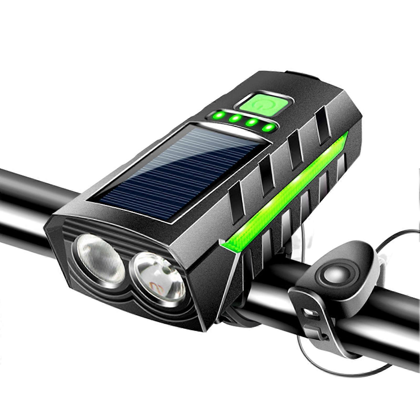 Rechargeable Solar Bike Lights with Horns 3 Lighting Modes Cycling Front Light for Most Type Bikes