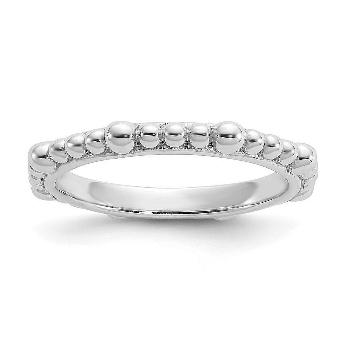 2.5mm 925 Sterling Silver Stackable Rhodium Plated Beaded Ring-Stackable-Ring for Women - Ring Size: 5 to 10