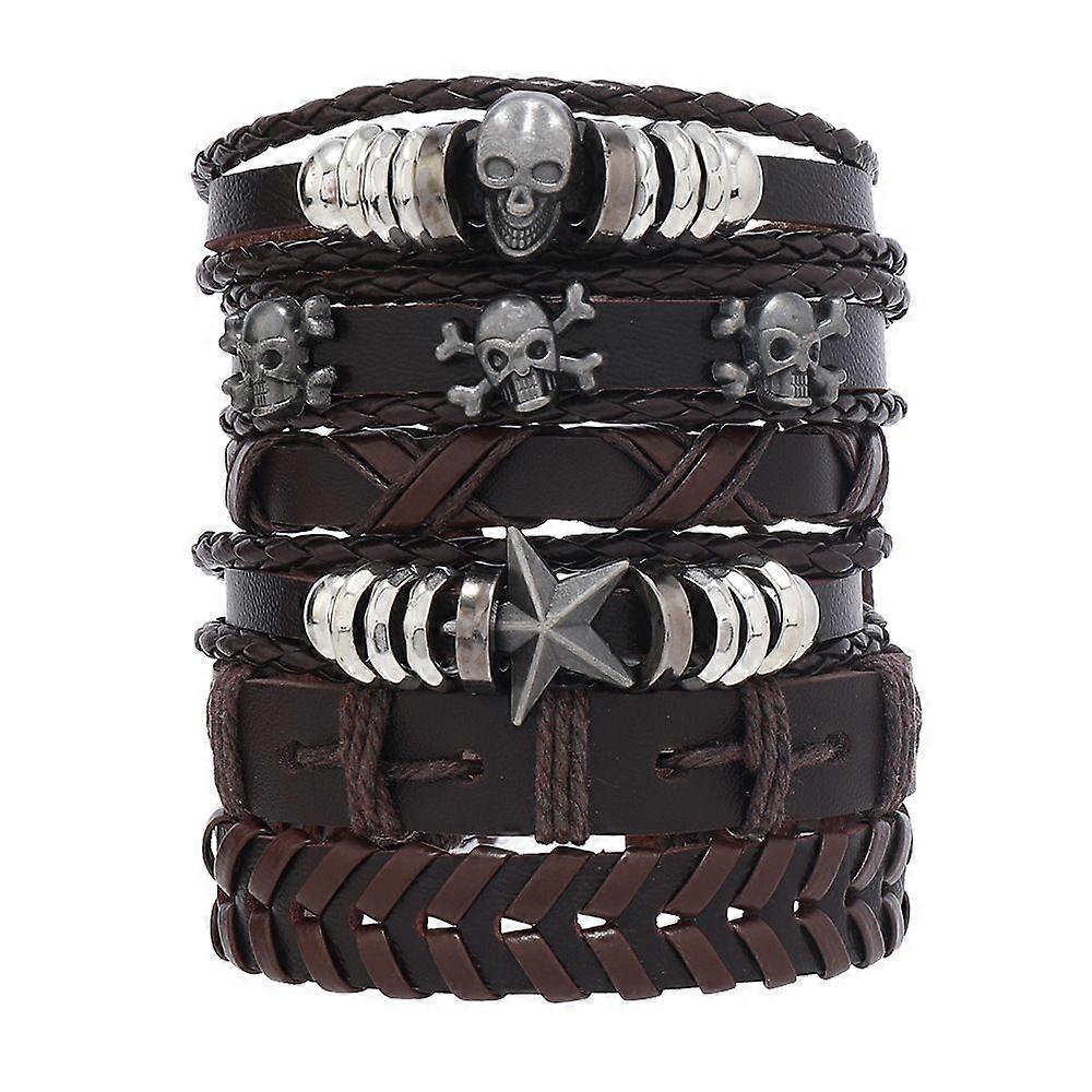 Punk Leather Bracelet Skull Design per Uomo Donna