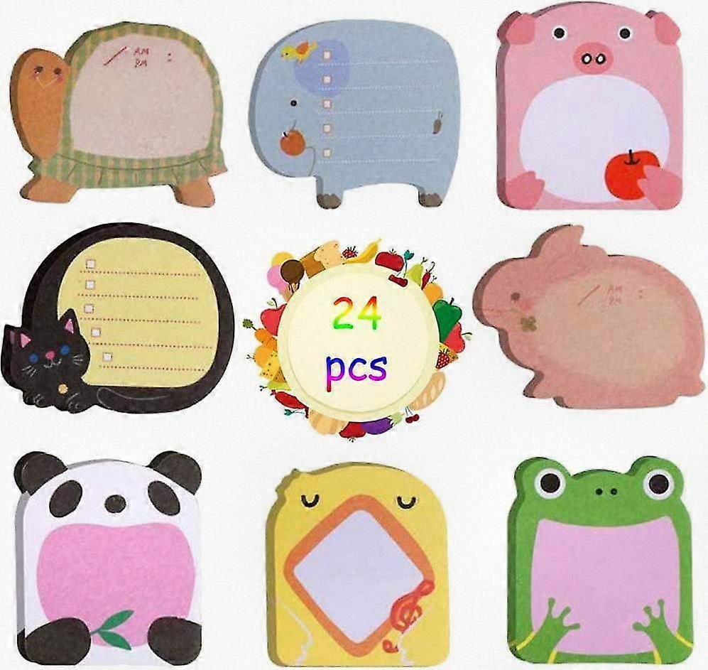 24 Assorted Color Sticky Notes, Adhesive Memo Pads for Fridge, Office and School Use, 8 Fun Designs