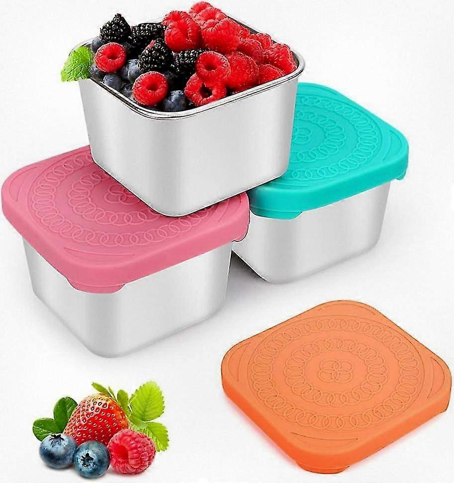 Durable Snack Storage Tins with Silicone Covers, Leakproof Metal Lunch Boxes, Space-Saving Food Containers for Office and Travel