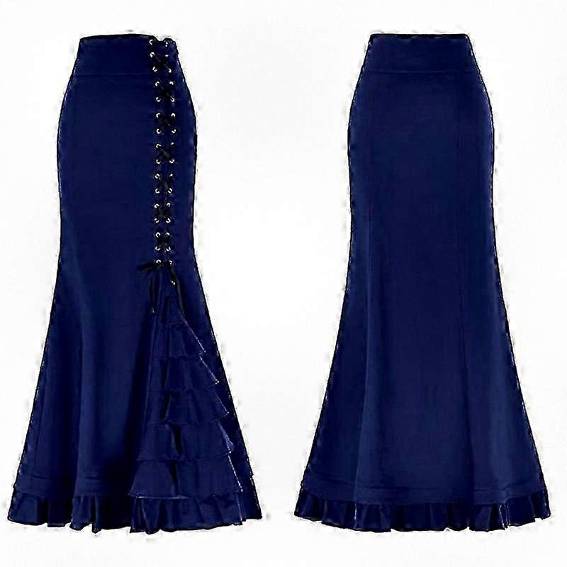 Women's Pleated Midi Skirt for Gothic Punk Style, Lace Up Victorian Skirt with Elastic High Waist, A-line Maxi Suitable for Similar Brand