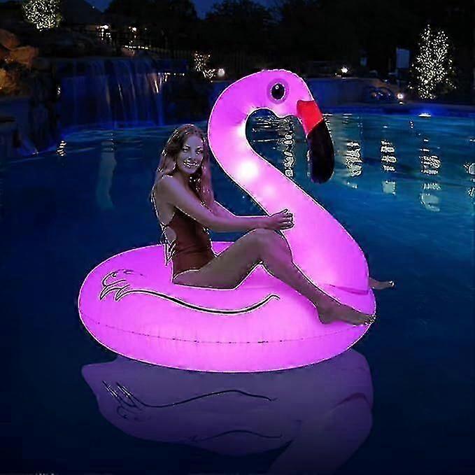 Inflatable Flamingo Pool Floats With Lights, Solar Powered Flamingo Swim Tube Rings