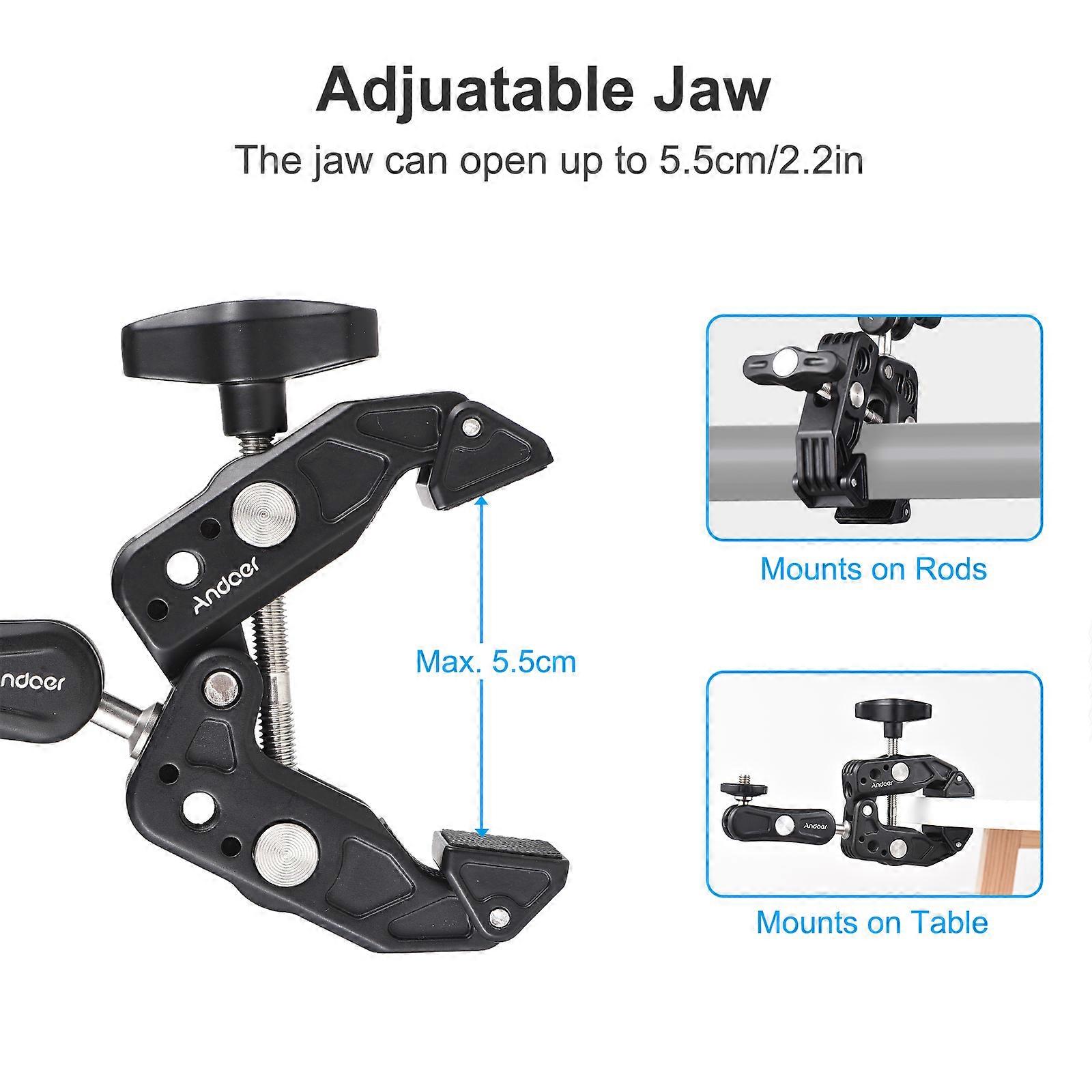 Andoer Super Clamp Mount Camera Mount Flexible Monitor Mount with Dual 360° Rotatable Ball Head 1/4 Inch & 3/8 Inch Threads Replacement for GoPro Her