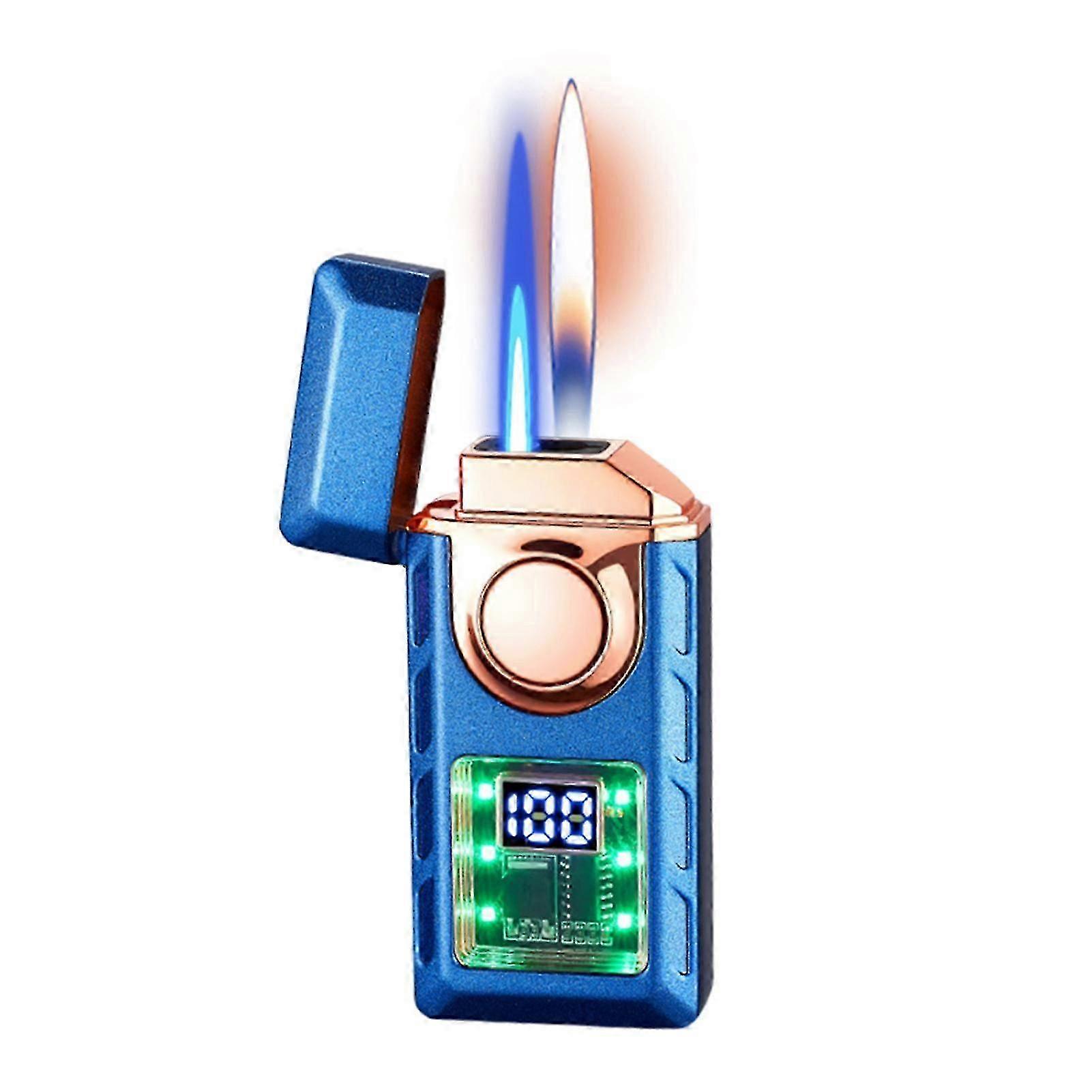 Smart Flame Lighter - 4 Ignition: Voice Control, Airflow, Tap, Gravity - Type-C Rechargeable Dual Flame Refillable Lighter with LED Display and Lights
