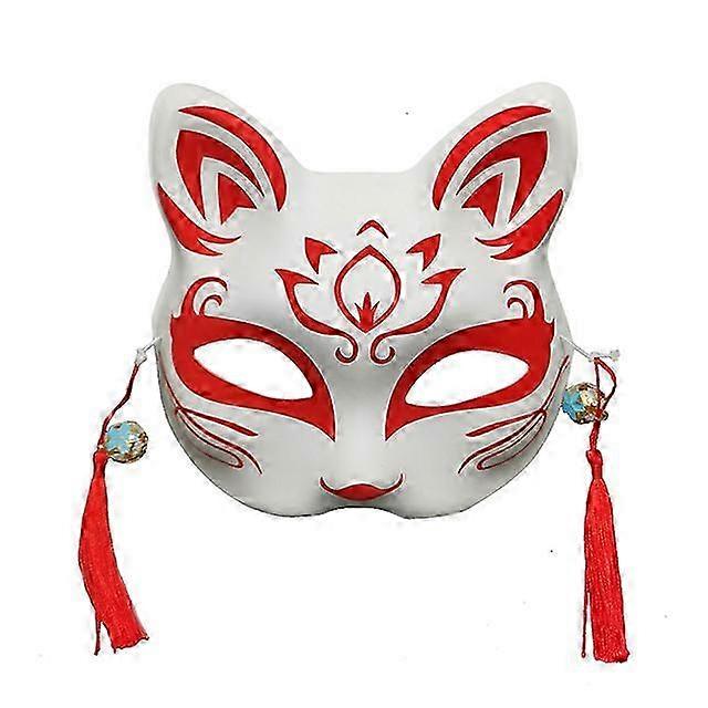 أقنعة أنيمي مرسومة يدويا بنصف وجه للقطط والثعلب لحلة تنكرية يابانية ومهرجان الهالوين تأثيري ودعائم قاتل الشياطين