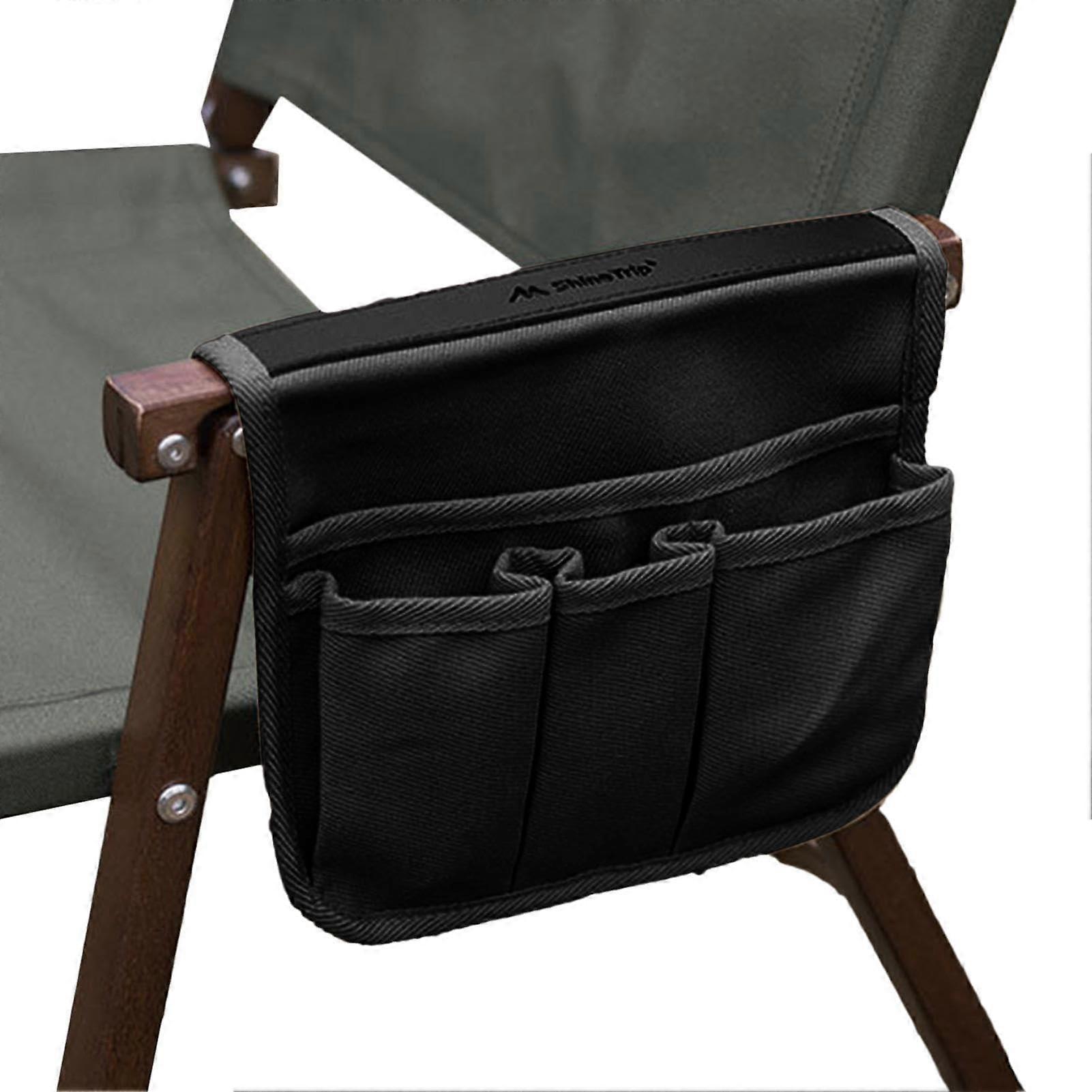 Beach Chair Caddy Bag with Double Layer Side Storage, Black Arm Organiser for Wheelchair and Couch Armrests