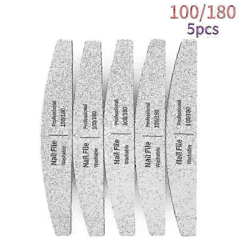 プロフェッショナルネイルヤスリセット 100-180グリット マニキュア、ジェルポリッシュ&バフ用 - 5pcs