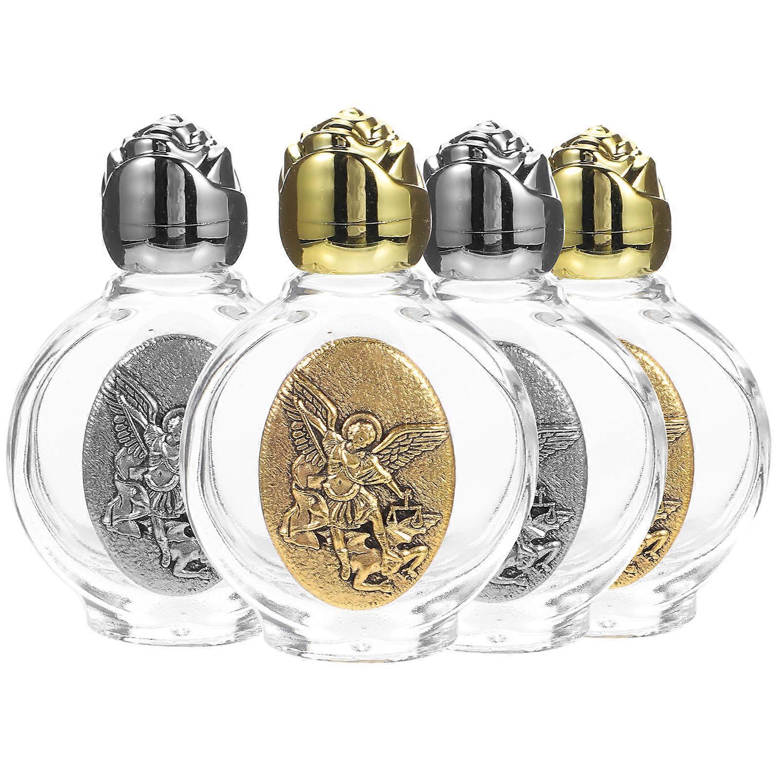 4pcs Embossed Glass Holy Water Vials with Safety Cover and Portable Design for Church Use