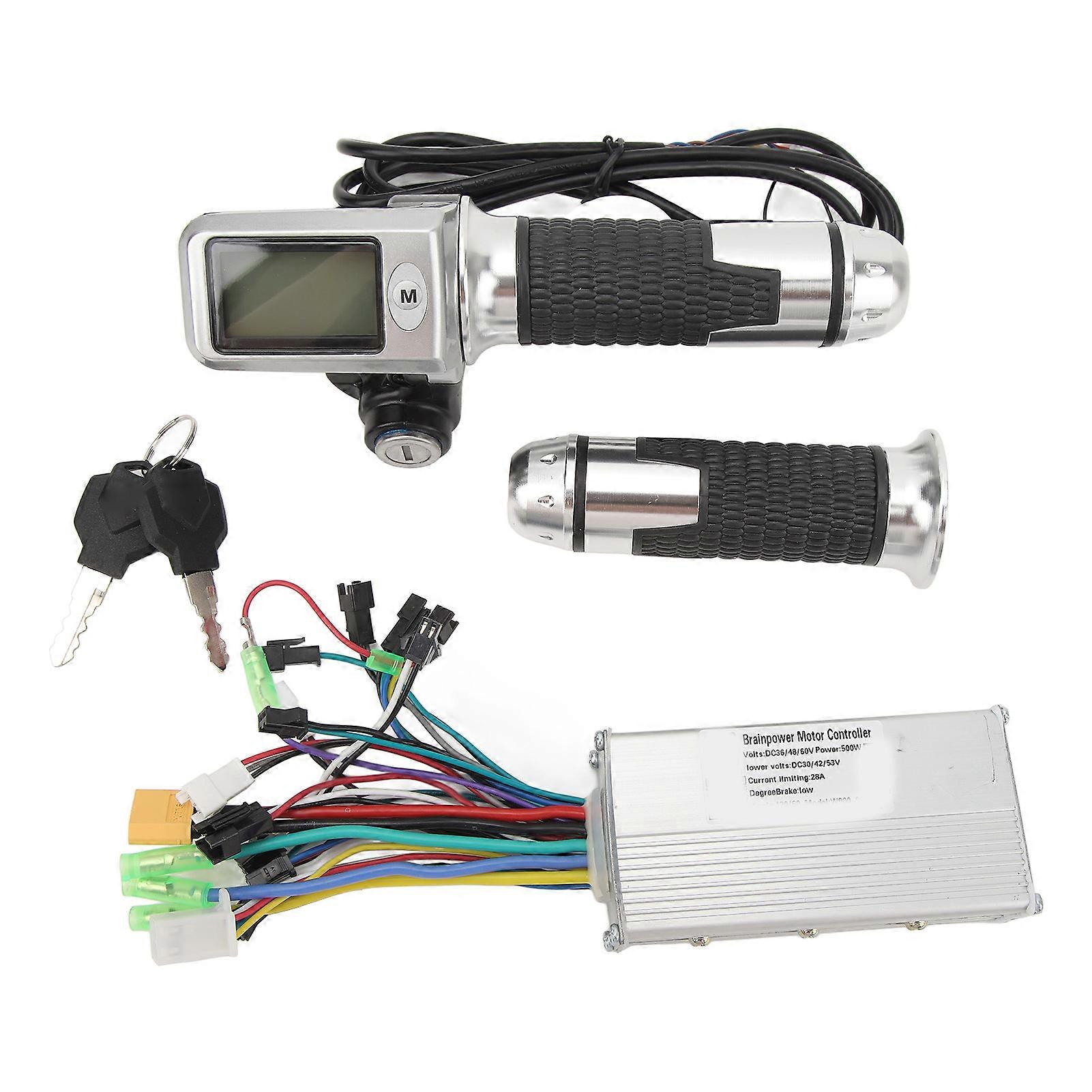 36V 48V 500W Brushless Motor Controller 28A Sine Wave 3 Mode with Throttle Twist Grip Compatible with E-Bikes and Scooters