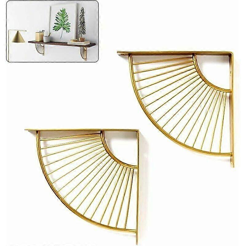 Gold Fan-Shaped Triangle Shelf Bracket Metal Floating Shelf Brackets, 2 Pack Wall Mounted Hanging Shelving Corner Brace  (15cm)