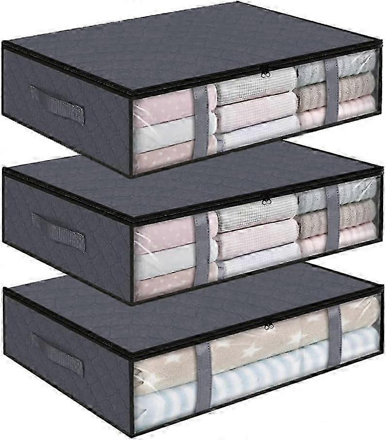 Set of 3 Under bed storage, Clothing storage bag, Under bed storage box, durable zipper and reinforc