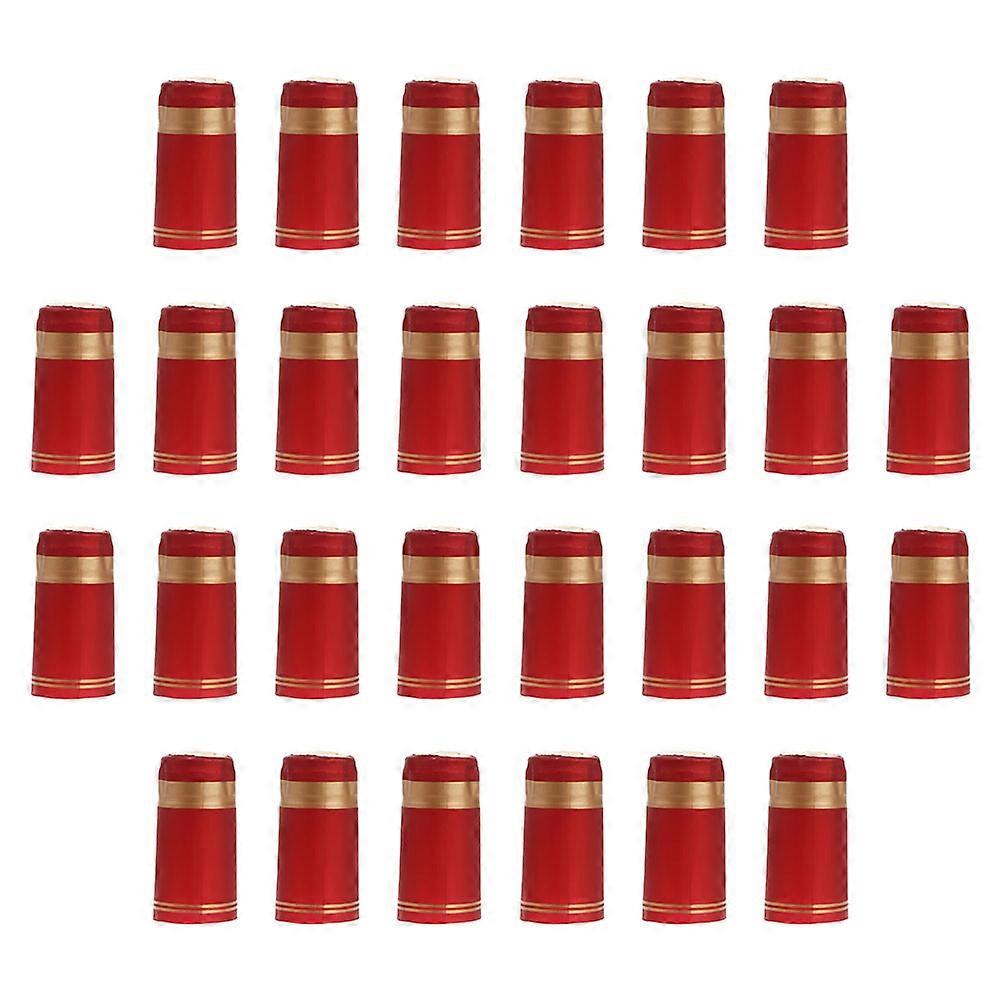 Shrink Wrap Seals Heat-shrinkable Plastic Caps Home Made 6x3CM Red with Gold Edge 50Pack