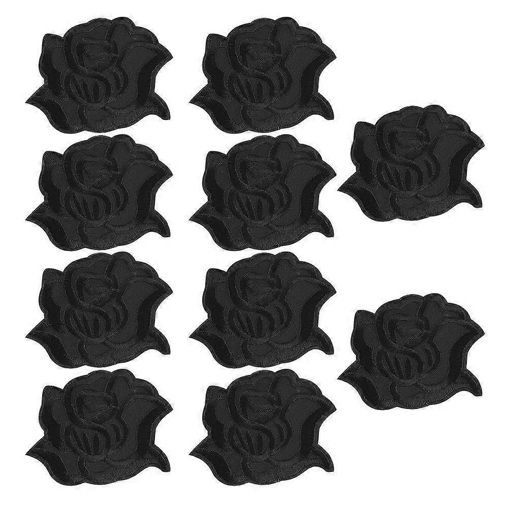 Embroidery Applique Patches Clothes Patches Diy Crafting Handmade Projects Black Flower Shape Twill 10Pcs