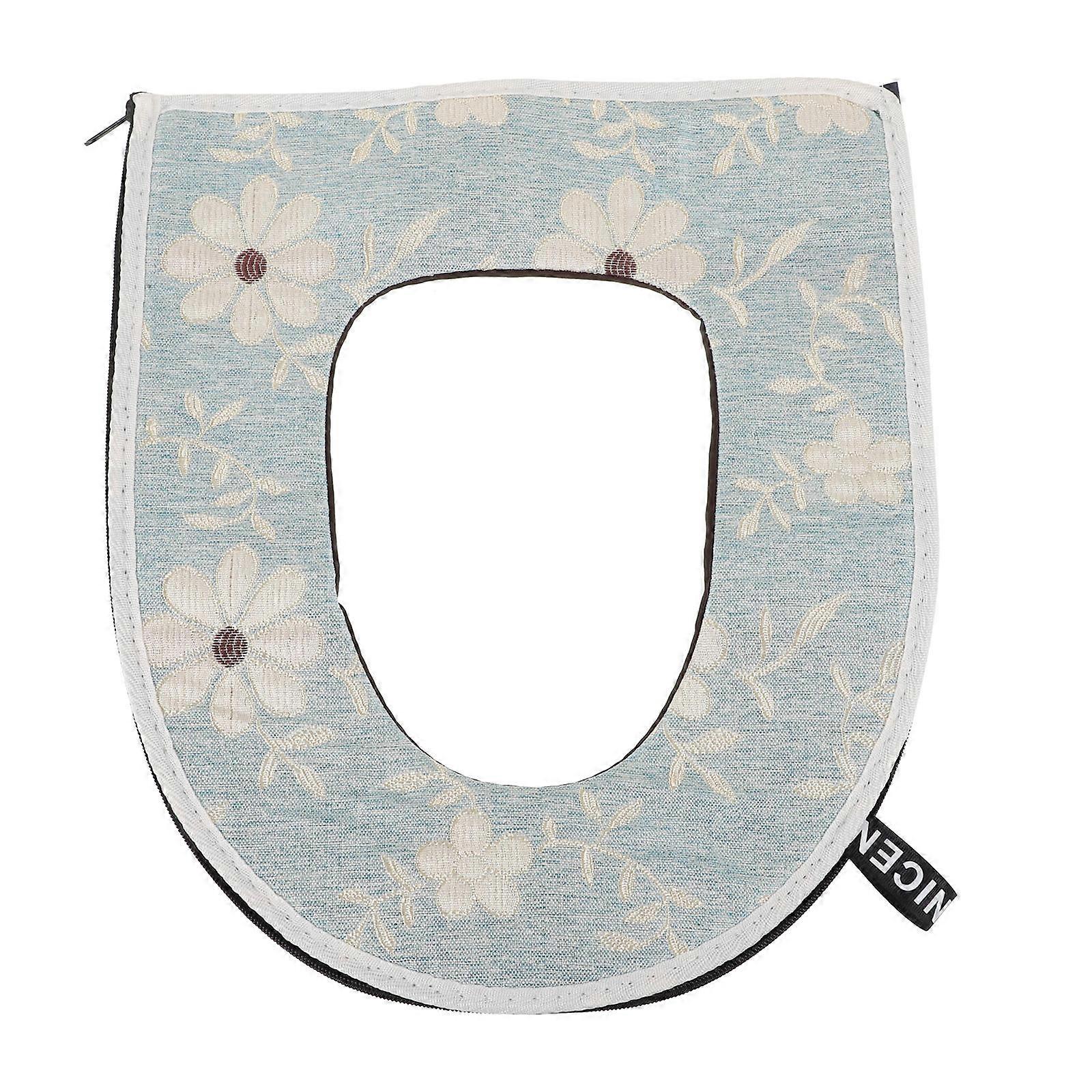 Soft Toilet Seat Cushion Comfortable to Use Easy to Install Sky-Blue Cotton Linen Bathroom Supply 1Pcs