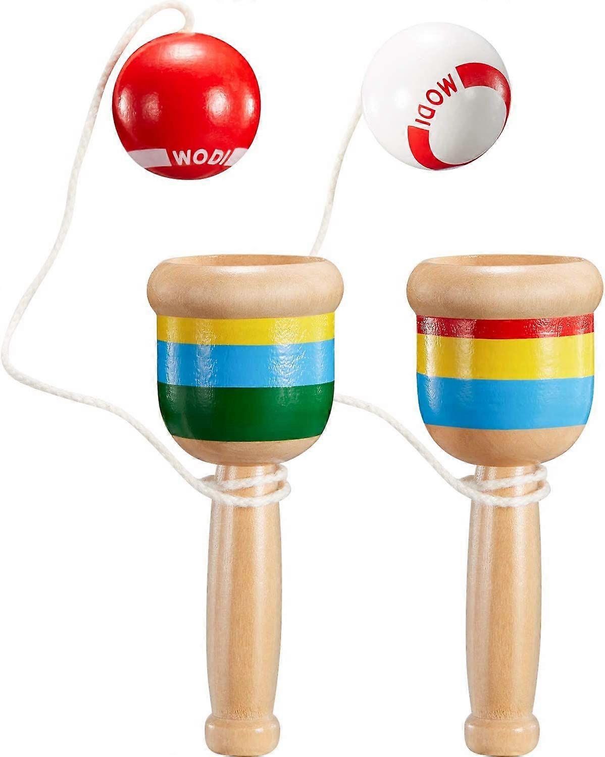 2 Pieces Jacks Game with Ball Paddle Ball with String Cup and Ball Game Mini Wood Catch Ball, Hand Eye Coordination Ball Catching Cup