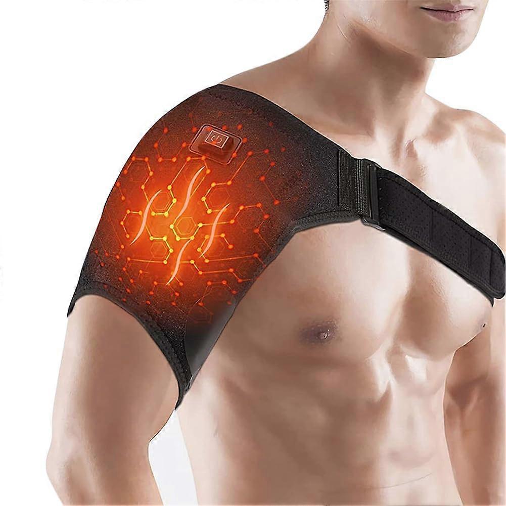 Shoulder Brace USB Support Adjustable Warmer 3 Heat Settings Strap Black