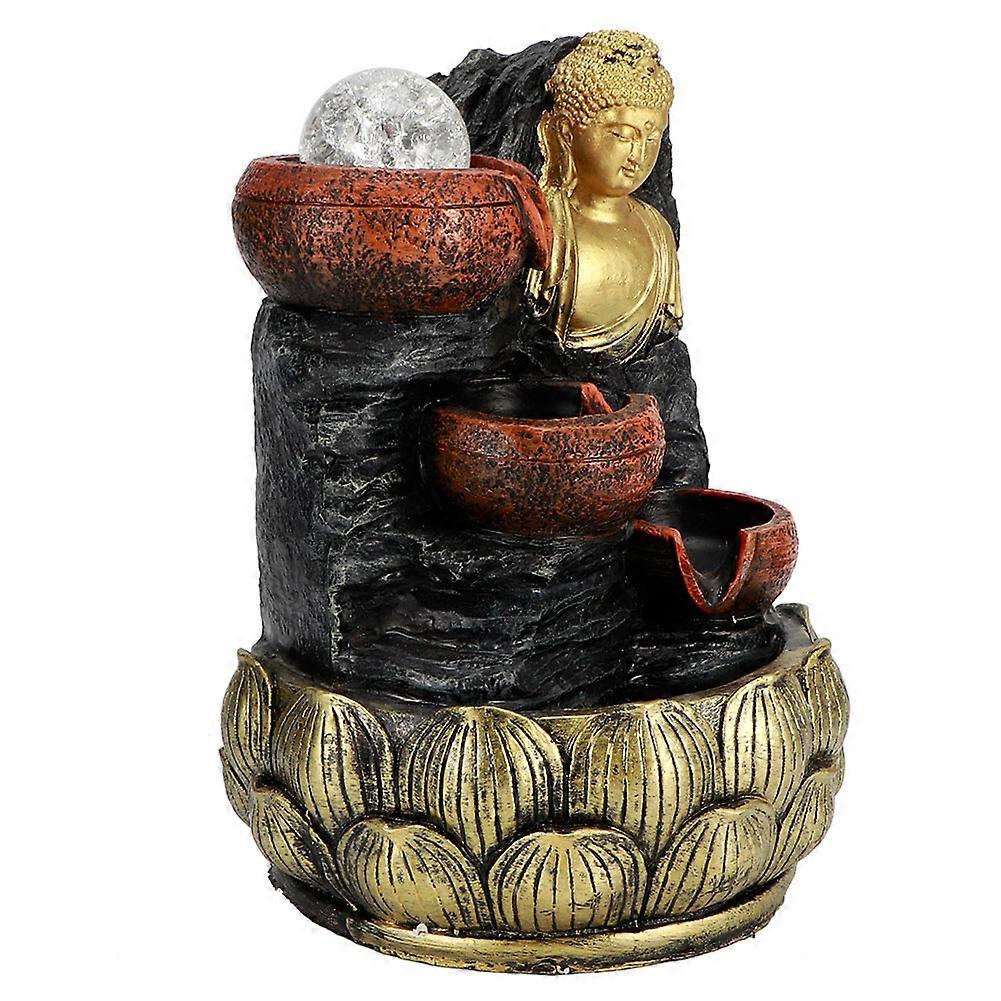 سطح المكتب بوذا تمثال نافورة زخرفة المياه المتدفقة مع زخرفة المناظر الطبيعية الراتنج الكروي الفاتح1140 الولايات المتحدة التوصيل 110V