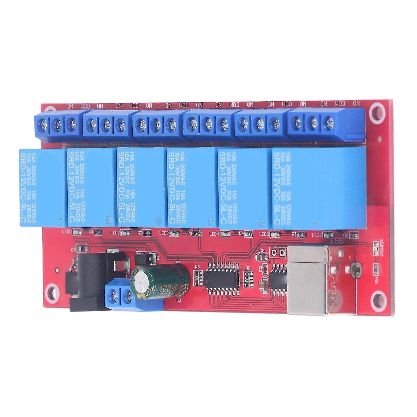 6 Channel USB Relay Module Modes Adjustable HID Drive Free USB Relay Board for Home Farm 12V 