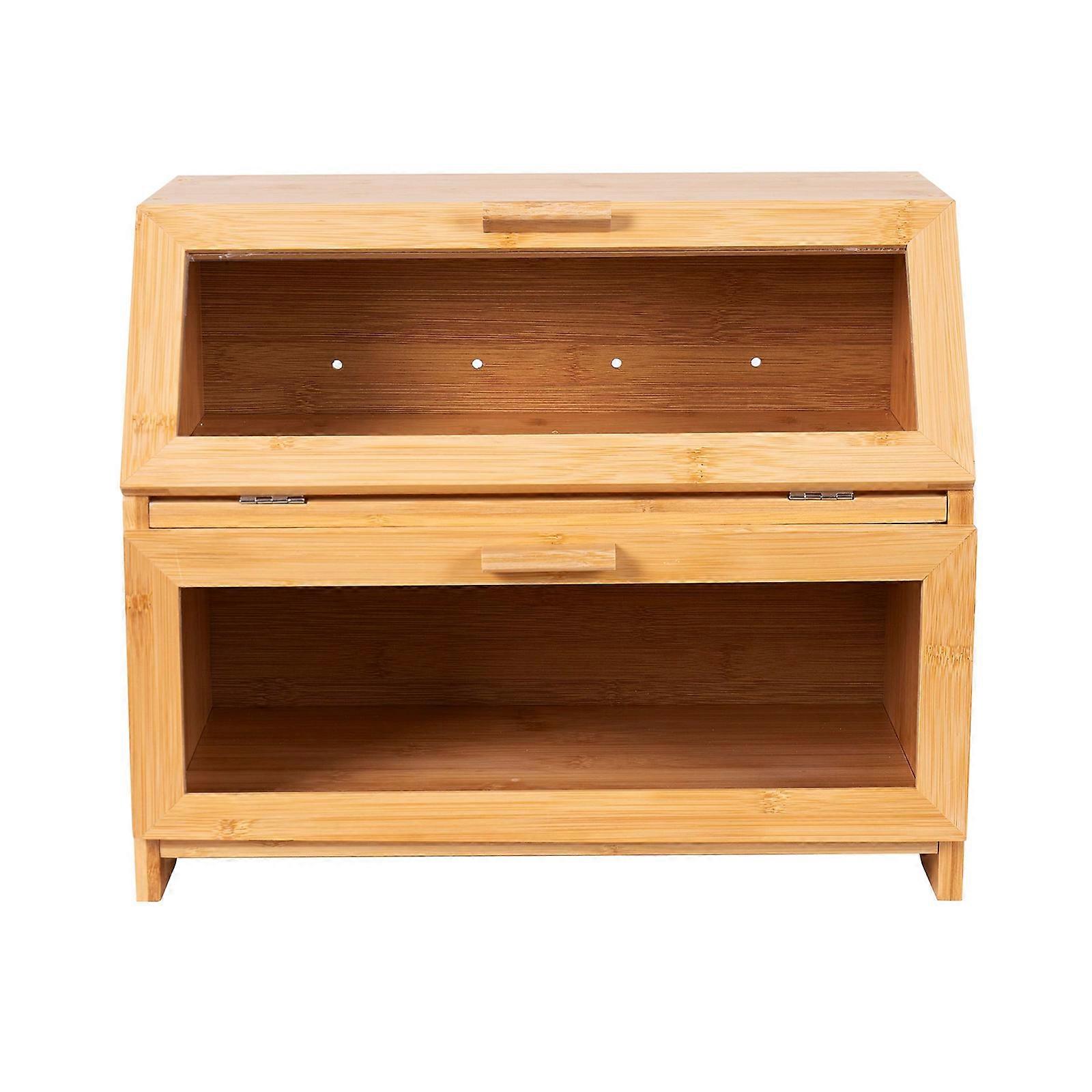 Natural Bamboos Double Layer Food Storage Container for Bread Snacks Utensils And Kitchen Counter Organization