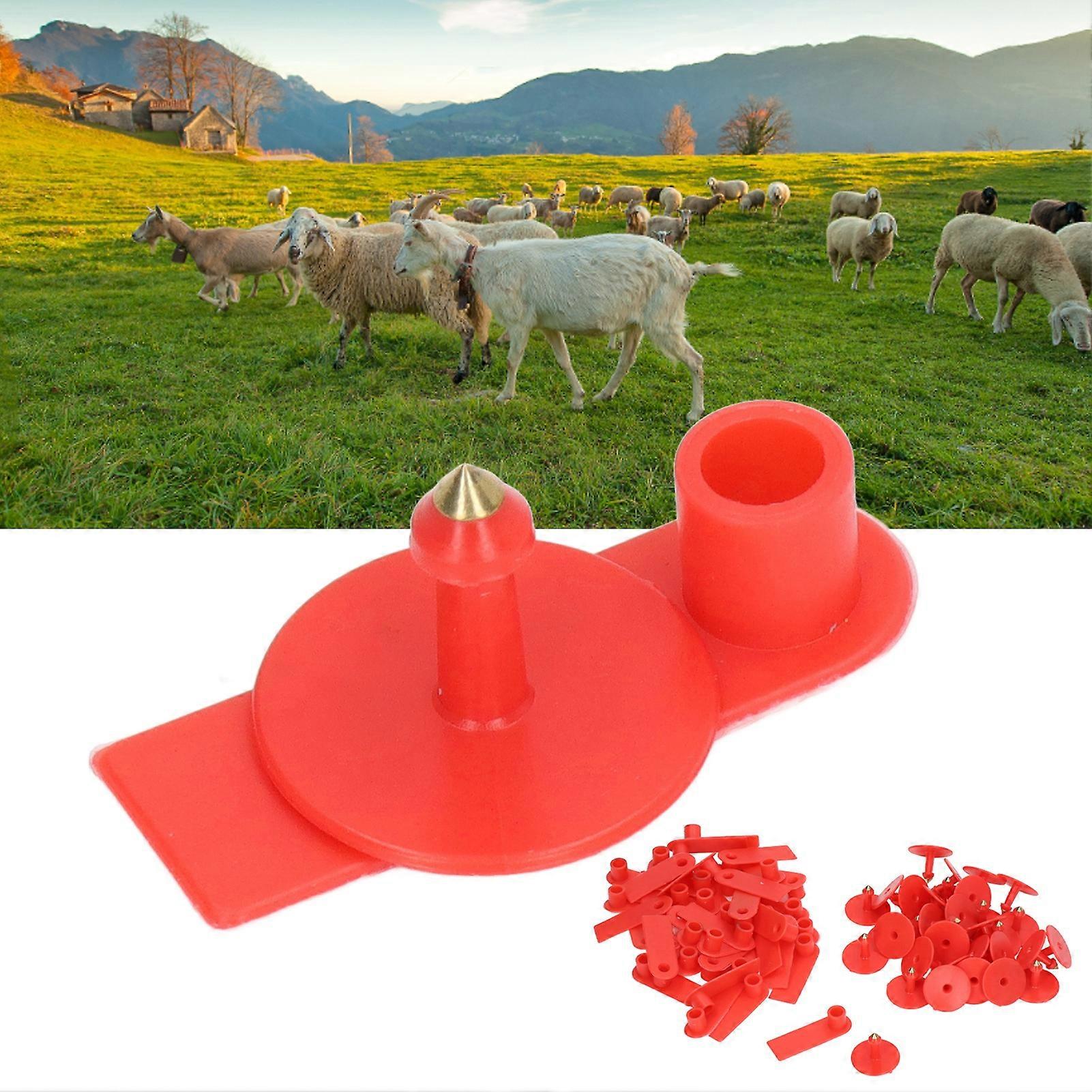 Leeg vee oormerk handwritable voorkomen afstoten dier oorlabel voor varkens vee schapen rood 100 set