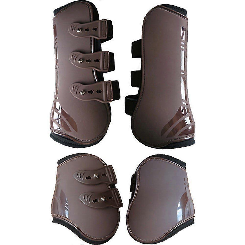 Tendon Gaiters for Horses, Open Front, Rear Leg Support, Shock Absorbing Boots for Jumping, Riding Brown