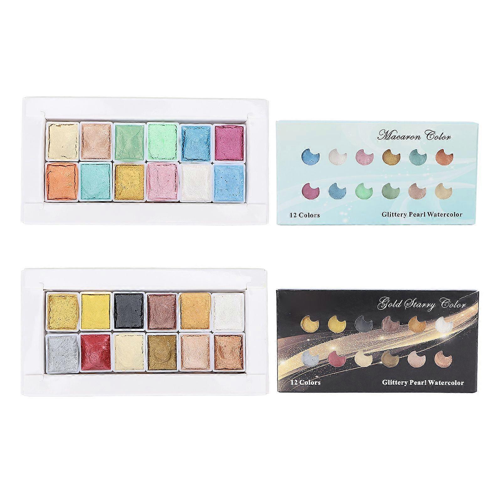 2025 Latest Model  24 Pcs Watercolor Paint Metallic Macaron Solid Pearlescent