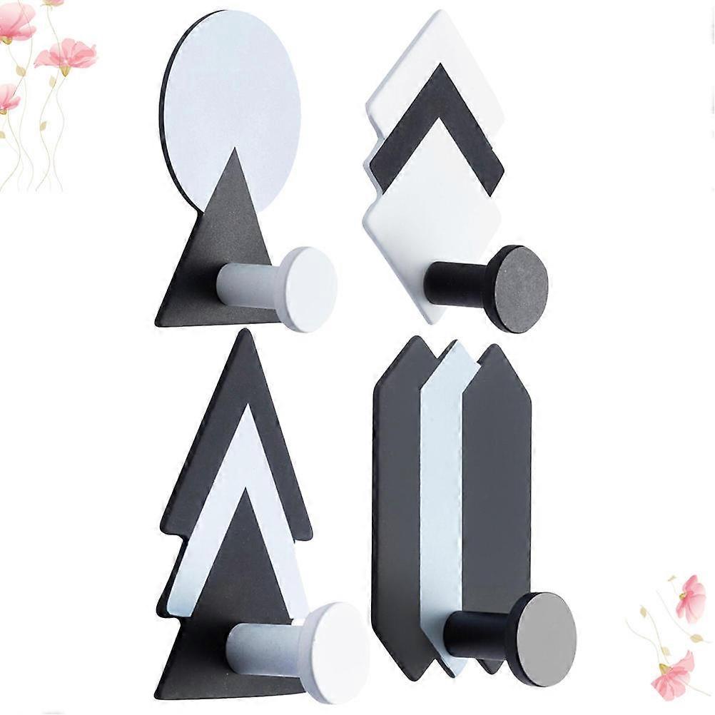 Non-Stick Hook Geometric Design Iron Hangers Wall Mount For Bathroom Kitchen 4Set