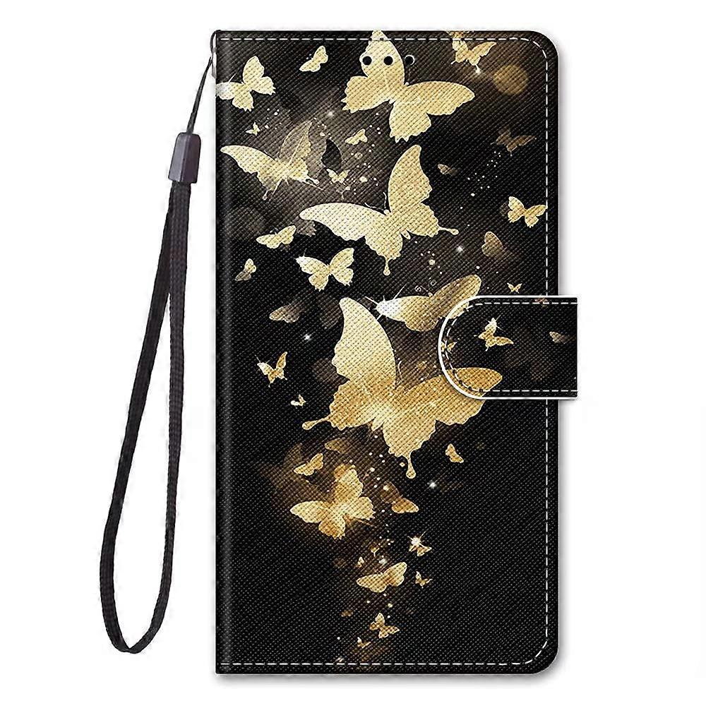 Flip PU Leather Protective Case for Google Pixel 6 Pro Card Slots Stand Strap Gold Butterfly Pattern