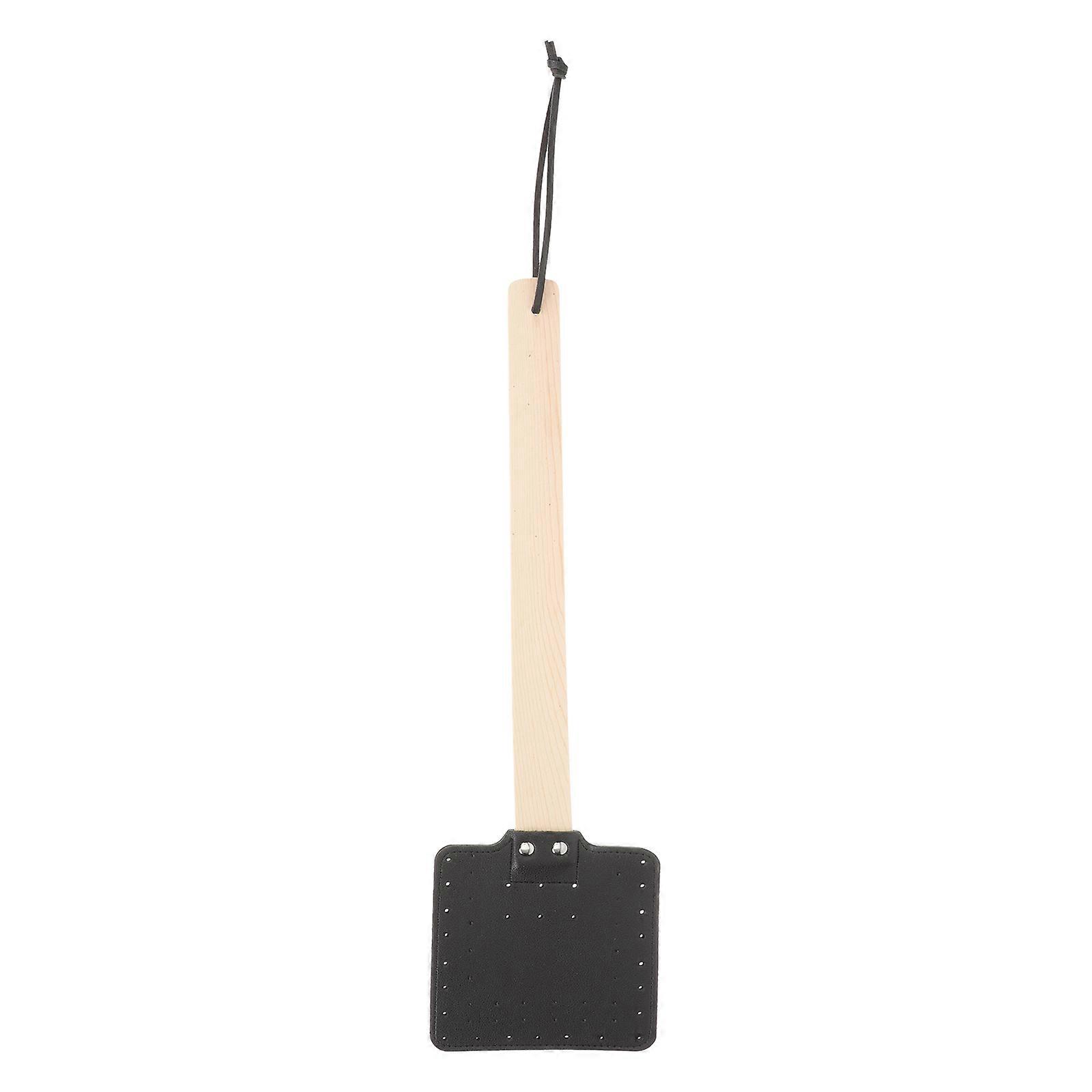 Wood Handle Fly Swatters Pu Leather Fly Manual For Camping Use Durable 44.2X11.5CM Mosquito Killing 1Pcs