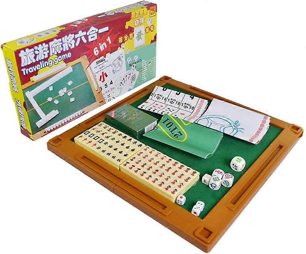 6 in 1 Mahjong Portable Folding Plastic Boxes Majiang Set Table Game MahJong Poker Travelling Indoor Entertainments Board Games