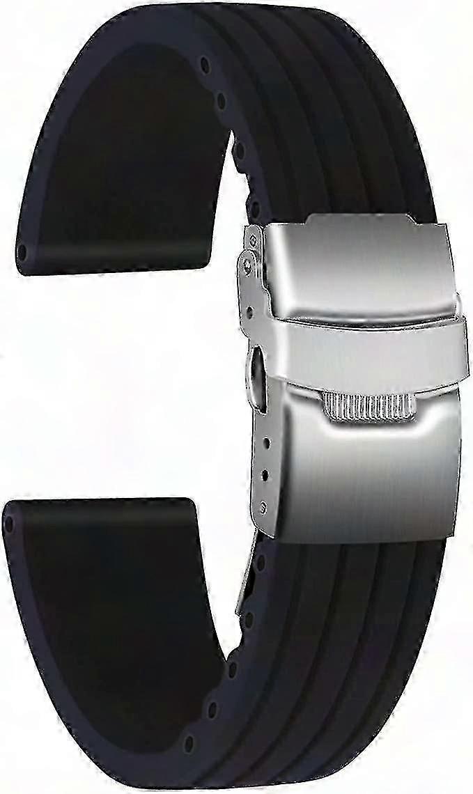 Rubber Watch Band with Stainless Steel Folding Clasp - Unisex F26