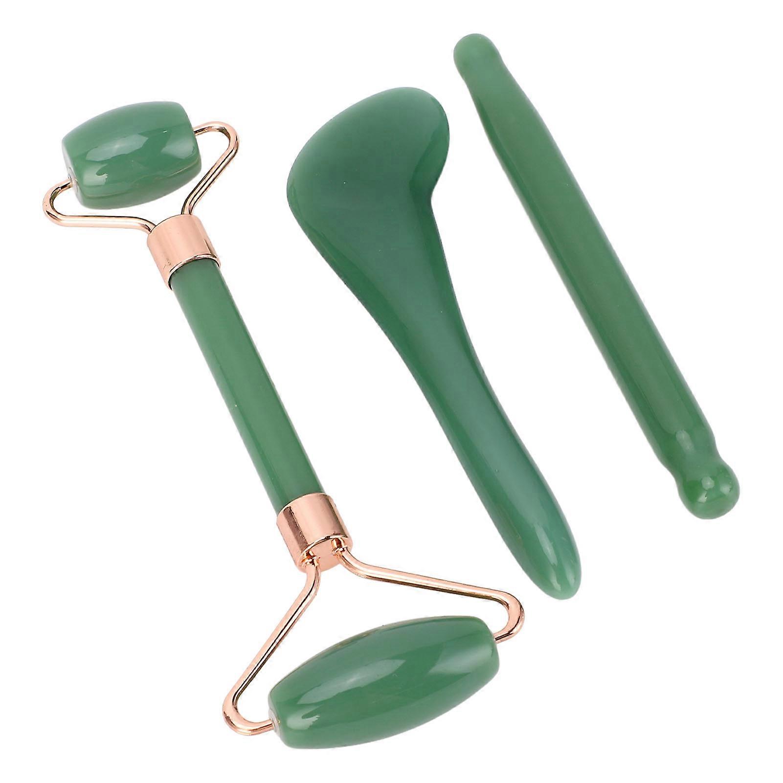 Jadestone Roller for Face Dual Head Roller Manual Facial Skin Massager Scraping Board Set for Aging Wrinkles Puffiness Green