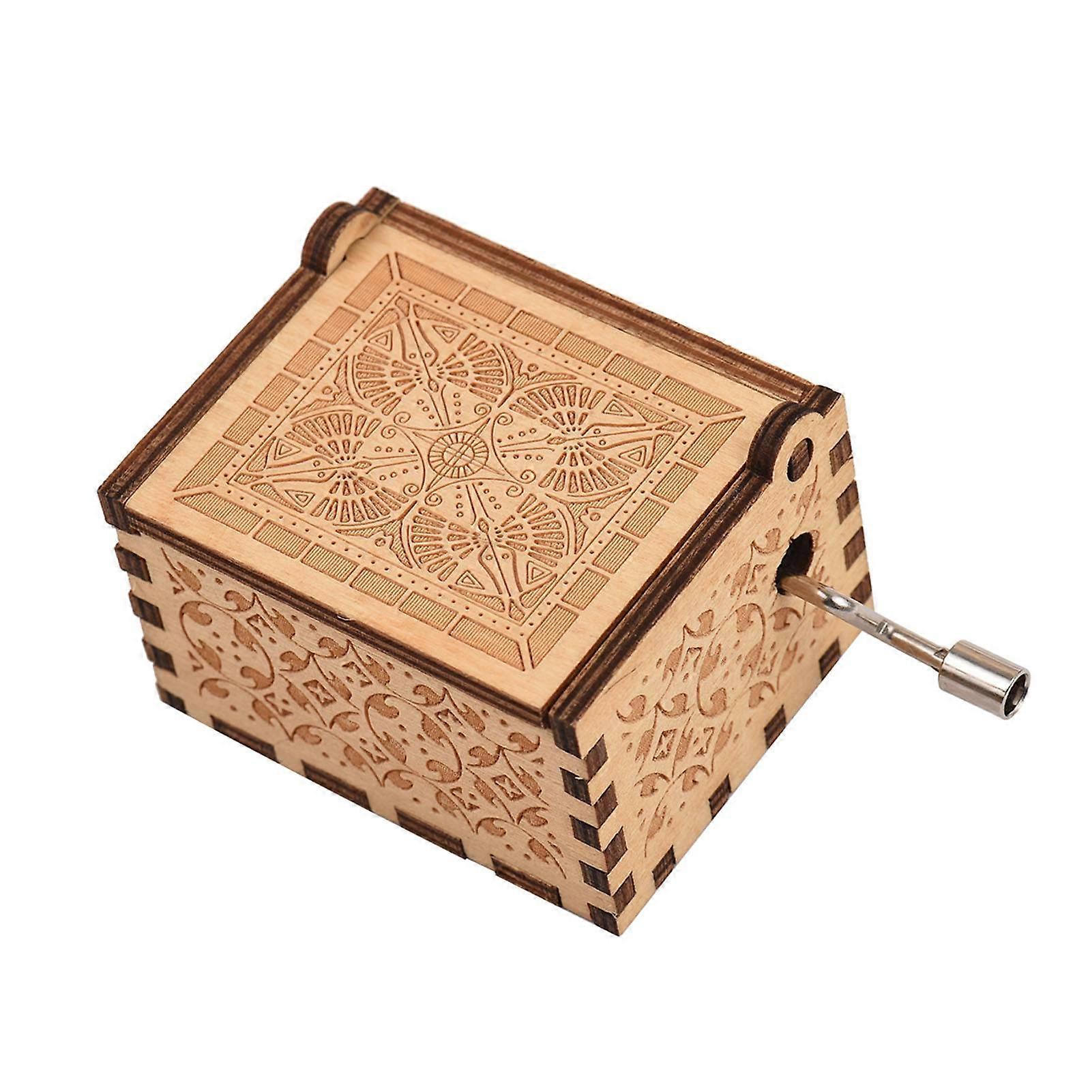 ヴィンテージ木製オルゴール手のひらサイズの手回しクランクウッドケースオルゴールメロディーのある美しい彫刻が施された木製の楽器ガジェットあなたはお母さんのための私の太陽ですW