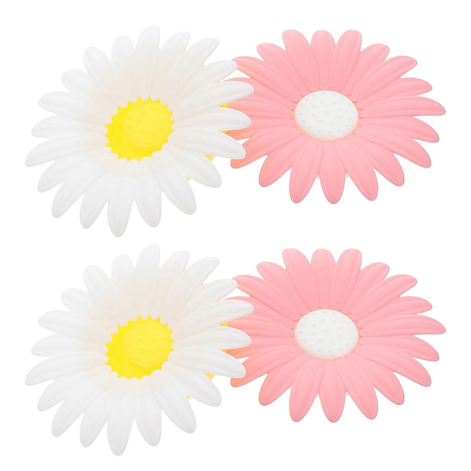 4pcs Multi Function Soap Box with Draining Layer, Cute Daisy Design for Bathroom and Kitchen Use