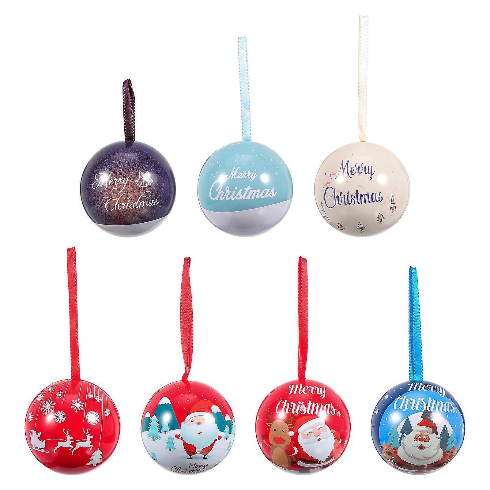 Candy Tins With Lids Cartoon Pattern Sugar Box Christmas Tree Decoration Tinplate Moisture-Proof 2.6×2.6×2.6in 7Pcs