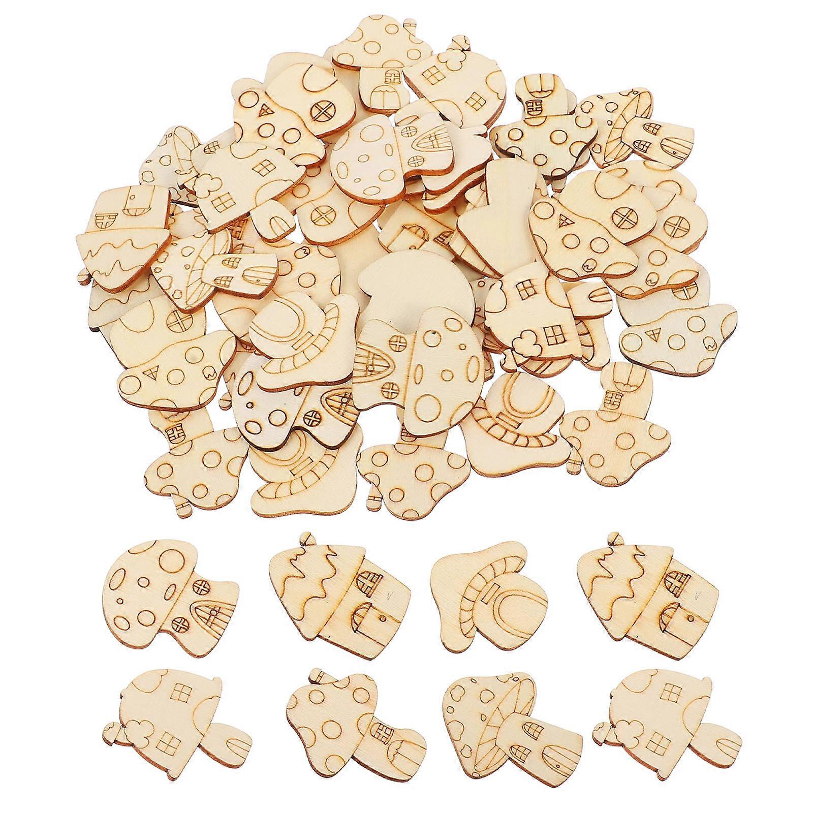 Wooden Mushroom Ornaments Craft Projects Accessory Poplar Wood Material Beige 3.50X3.30X0.20CM DIY Enthusiasts 50Pack