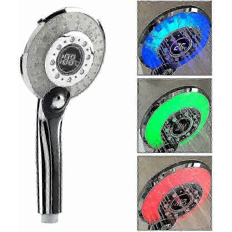 3 Colors Led Handheld Shower Head Temperature Control Hand Shower With Digital Temperature Display Water Saving 3 Spray Mode