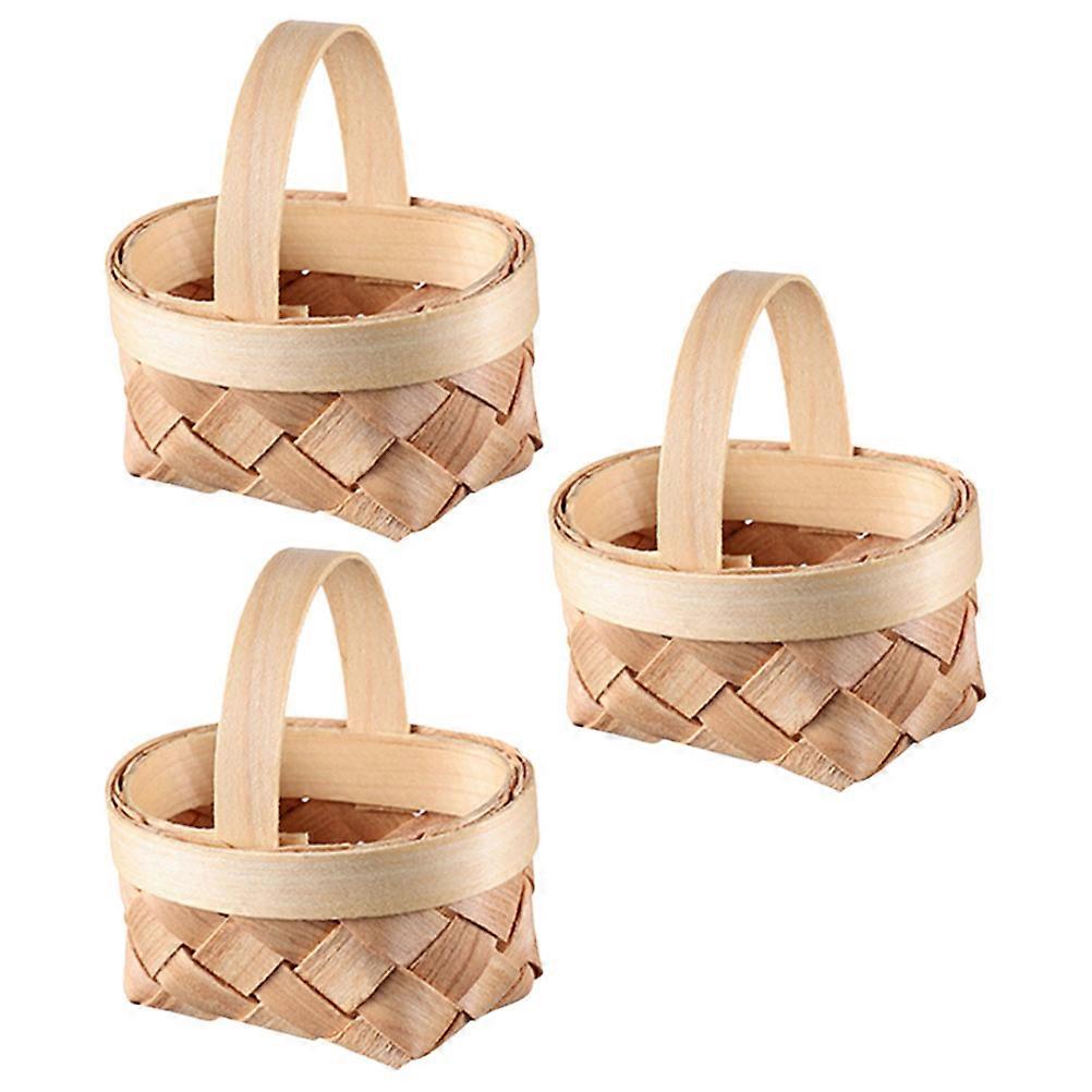 Handmade Woven Storage Baskets with Handle for Decorative Use Khaki Color 3pcs Small Size