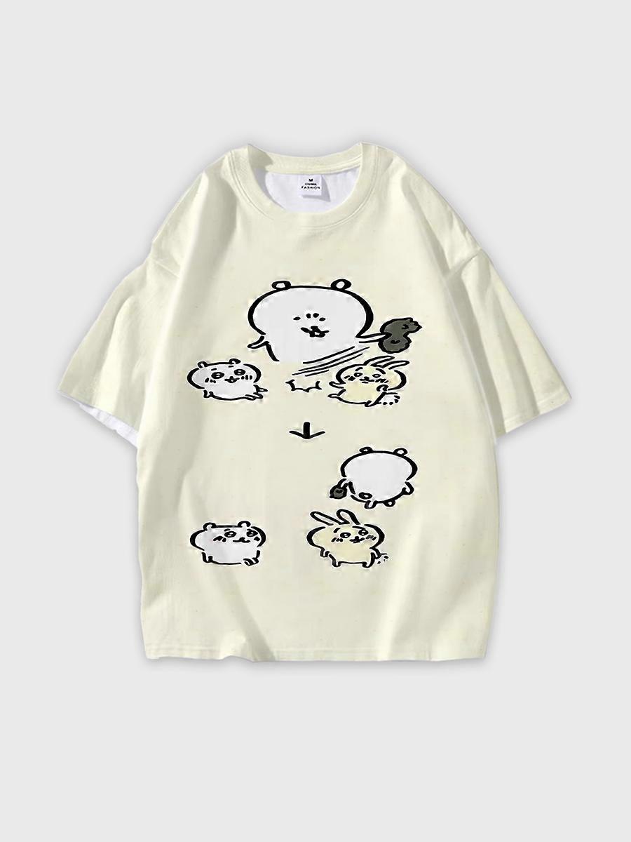 T-shirt round neck Comic book Role Pattern loose short sleeve D3059